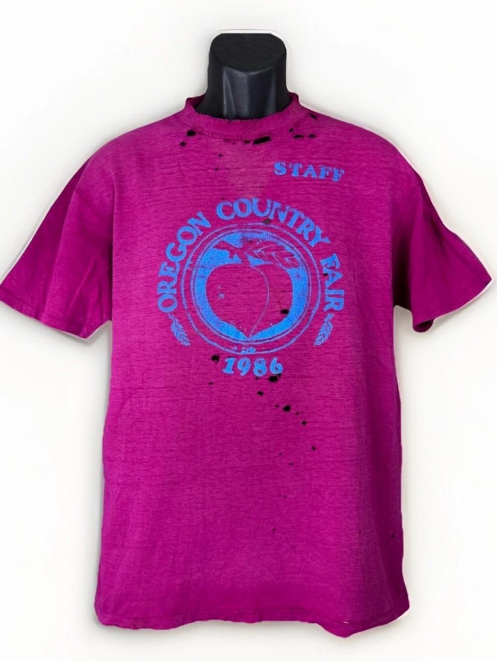 Oregon Country Fair 1986 Rare Thrashed OCF Staff Shirt Magenta Single Stitch L
